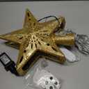 Christmas Tree Topper Star Lighted with 32.8ft Breathing Flickering String Lights & 6 LED Projection Modes, Gold Christmas Star Topper for Indoor Xmas Holiday Tree Decoration