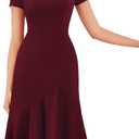 Dressystar Womens Summer V Neck Short Sleeves Dress 2025 Wedding Guest Ruffle Hem Midi Cocktail Dresses with Pockets (X-Large, Burgundy)