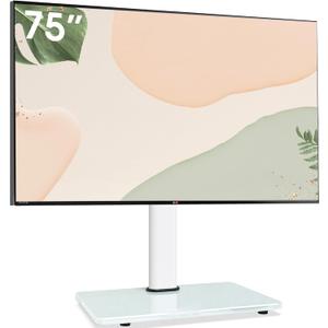 Tabletop Swivel TV Stand for 32-75 inch TVs, Universal TV Stand with Heavy Duty Tempered Glass Base 8 Levels Height Adjustable and Tilt TV Mount Stand, MAX VESA 600x400mm, Holds up to 99lbs (White)