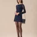 RIHOAS Women's Bodycon Mini Dress Boat Neck Long Sleeve Stretch Mesh Cocktail Wedding Guest Party Club Spring Summer Dress, Small, Blue