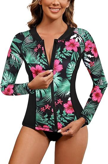 LURANEE Women's Zip Up Rash Guards for Women Long Sleeve Swimsuit UV Sun Protection Swim Shirts, 2XL LURANEE Women's Zip Up Rash Guards for Women Long Sleeve Swimsuit UV Sun Protection Swim Shirts, 2XL