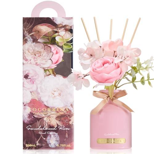 COCORRÍNA Reed Diffuser Set, 6.7oz Flower Reed Diffuser with Sticks, Sandalwood Rose Essential Oil, Long Lasting Home Fragrance for Bathroom, Bedroom & Shelf Decor, Aesthetic Gift for Women
