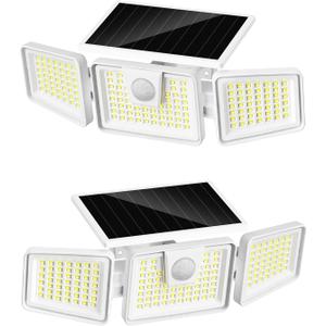 INCX 156 LED Solar Motion Lights Outdoor 2 Pack, 3 Heads Solar Security Lights with Motion Sensor IP65 Waterproof, Flood Lights for Wall, Patio, Garden, Porch, Garage White