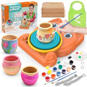 Pottery Wheel for Kids - Complete Pottery Painting Kit Art Supplies Arts and Crafts for Girls Boy Kids Toy, Birthday Halloween Christmas Gift for Kids Ages 6 7 8 9 10 11 12+, (Dog) (Orange)
