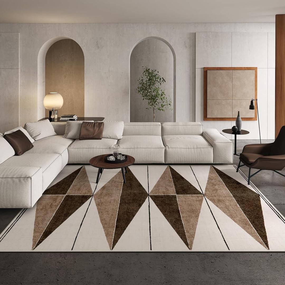 Moroccan 8x10 Area Rugs, Soft Geometric Washable Rugs 8x10 Rugs for Living Room, Ultra-Thin Non-Slip Farmhouse Rug for Bedroom Large Rug for Office Dining Room (8x10ft,Khaki/Brown)