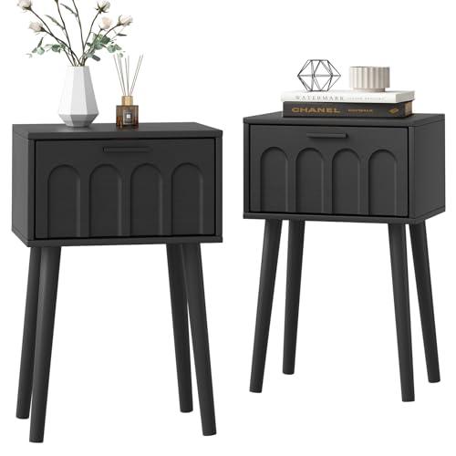 LAATOOREE Nightstand Set of 2, Small Bed Side Table with Arch Door, Mid-Century End Table with Wood Legs for Bedroom, Small Space (Black) LAATOOREE Nightstand Set of 2, Small Bed Side Table with Arch Door, Mid-Century End Table with Wood Legs for Bedroom, Small Space (Black)