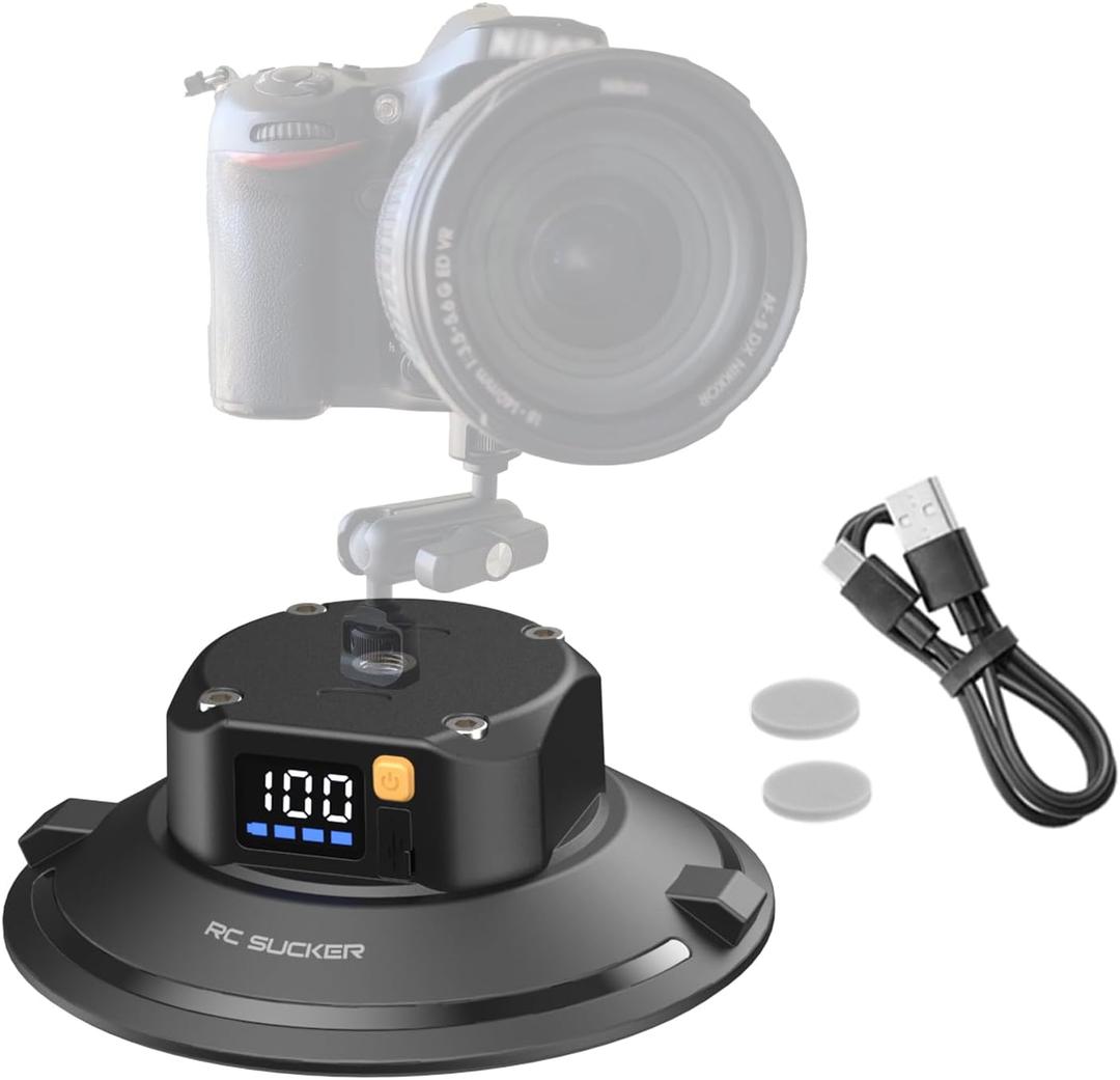 6" Electric Vacuum Suction Cup Camera Mount, ABS Car Mount for Camera/Action Camera/Phone, Heavy-Duty Vacuum Force for Car/Boat/Windshield/Window Mounts,Universal 1/4" Thread