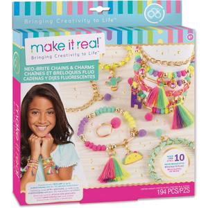 Make It Real: Neo-Brite Chains & Charms Kit - Create 10 Unique Cord & Tassel Charm Bracelets, 195 Pieces, Includes Play Tray,DIY Playful Charm & Jewelry Kit, Tweens & Girls, Arts & Crafts, Ages 8+ Make It Real: Neo-Brite Chains & Charms Kit - Create 10 Unique Cord & Tassel Charm Bracelets, 195 Pieces, Includes Play Tray,DIY Playful Charm & Jewelry Kit, Tweens & Girls, Arts & Crafts, Ages 8+