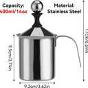 Milk Frother, 400ml/14oz Stainless Steel Pitcher Jug Manual Creamer Frother Cup Hand Pump Milk Foam Maker With Double Mesh Lid for Latte Cappuccino Coffee Cream Frothing