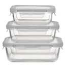 Ikoo Glass Rectangle Borosilicate Glass Food Container Set with Lid 3 PCS