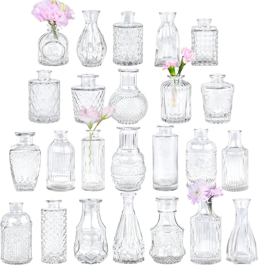 Glass Bud Vase Set of 24, Small Clear Flower Vases for Centerpieces in Bulk, Mini Vintage Vase for Wedding Decor, and Home Table Dcor