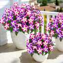 MARTINE MALL Artificial Flowers for Outdoors, 4 Bundles Realistic Fake Outdoor Flowers, UV Resistant Silk Petunia Flower for Outside Look Real Faux Flower Plants for Outdoor Porch, Fuchsia, Rose Red