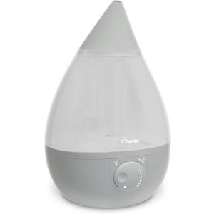 Crane Ultrasonic Teardrop Cool Mist Humidifier, Large 1 Gal Tank, Automatic Shut-Off, Baby Humidifiers for Nursery and Bedroom, Grey (1 Gallon)