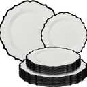 Contemporary Collection Combo White Plates with Black Rim - 7.5" - 10.5" (Pack of 32) - Sleek Modern Design - Perfect for Entertaining & Everyday Use