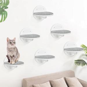Y&ME 6-Pack Cat Climbing Shelves with Scratching Pad, Wall-Mounted Cat Furniture for Sleep, Climb, Play (White-Set of 6)