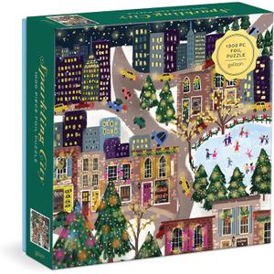 Galison Sparkling City  1000 Piece Foil Puzzle with Illustrations of Colorful Merriments in The City with Gold Foil Accents
