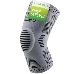 Vita Sleeves For Knees 7-Zone Compression Sleeve Brace | Breathable Lightweight Support for Sore or Stiff Knees in Running, Sports, Workouts | Anti-Slip Grip, Moisture-Wicking (S/M-L/XL) (Small/Medium)