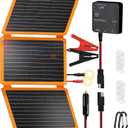 FieryRed 30W 12V Solar Panel Car Battery Charger & Maintainer, Portable Waterproof Trickle Charger with Built-in Controller, Cig Plug, Alligator Clips, USB-C, USB-A Outputs for Car, Boat, RV, Tractor
