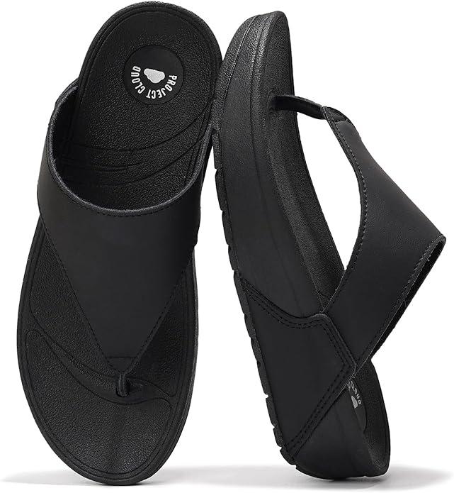 Project Cloud Womens Thong Comfortable Memory Foam Platform Sandals & Flip flops Non Slip Footwear, Leather Sandals for Women 2025 (Arlee) 10M