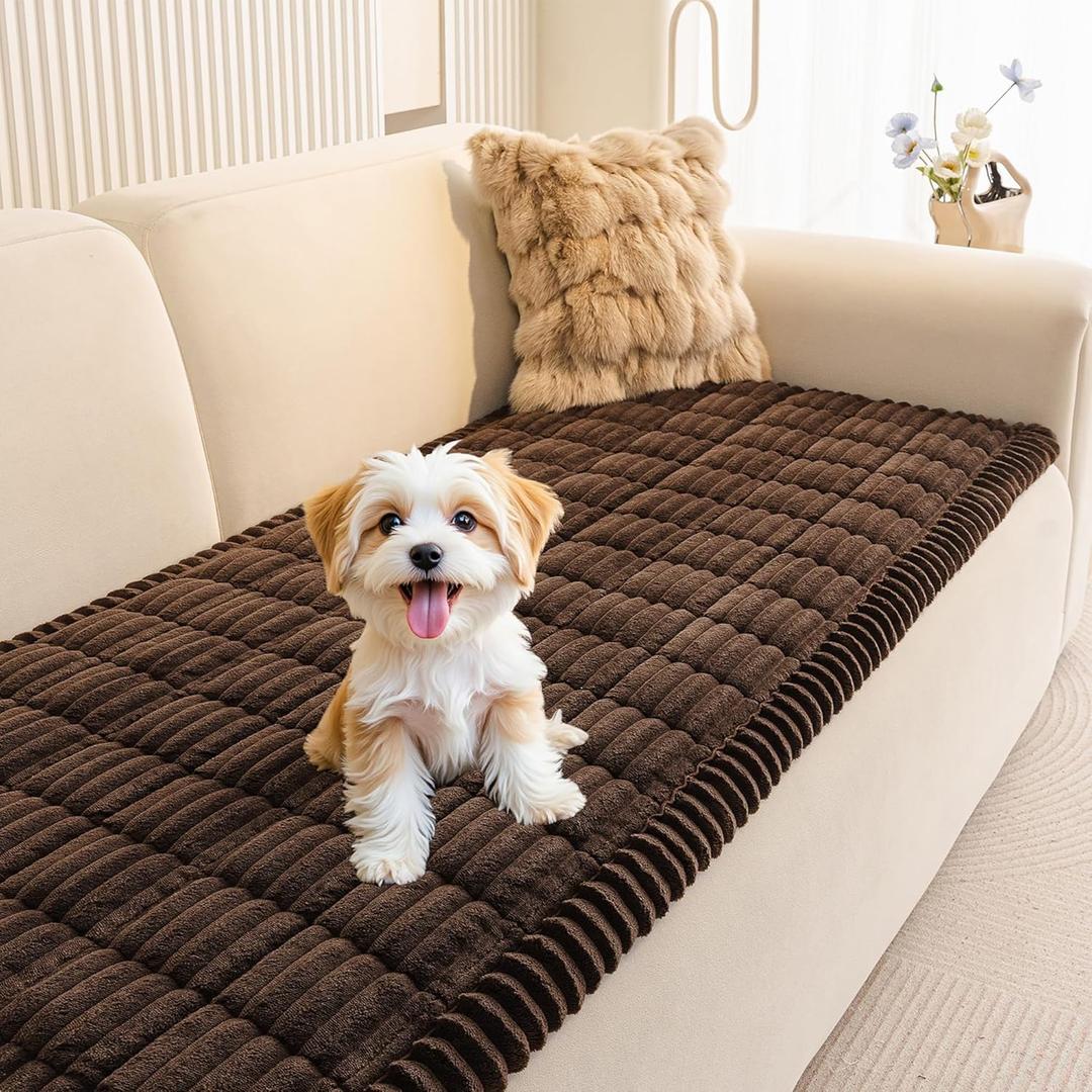MEETSKY Couch Covers for 2 Cushion Sofa Pet Friendly, Couch Cover for Dogs, Leather Sofa Covers for Pets Washable, Soft Non Slip Sofa Slipcovers Furniture Protector Covers, Chocolate, 27.6" x 59"