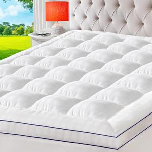 ELEMUSE California King Cooling Mattress Topper, Extra Thick 1300gsm Mattress Pad for Back Pain, Plush 500TC Cotton Pillow Top with Deep Pocket, Overfilled with Mixed Advansa Down Alternative Filling