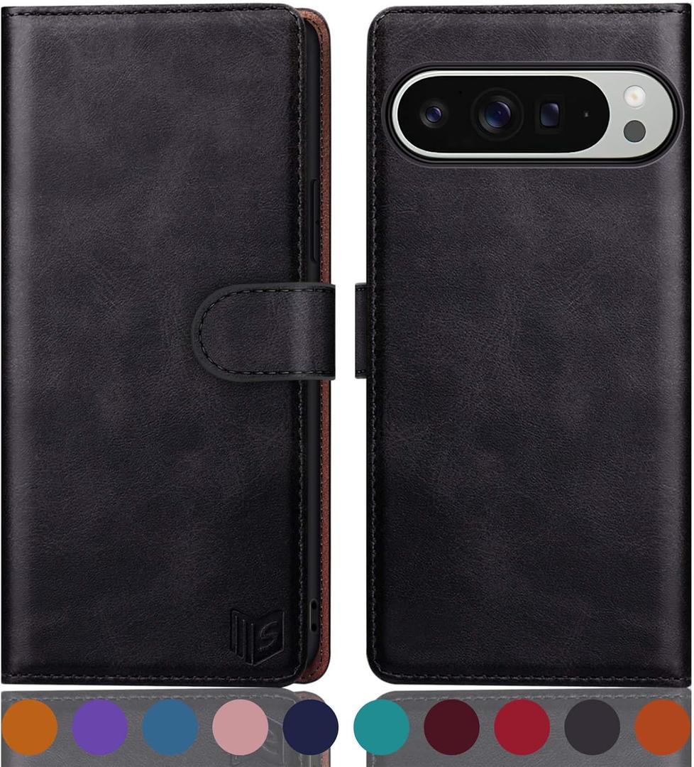 SUANPOT for Google Pixel 9 Pro XL 6.8" 5G Wallet case with RFID Blocking Credit Card Holder,Flip Book PU Leather Protective Cover Women Men for Pixel 9 Pro XL Phone case Black