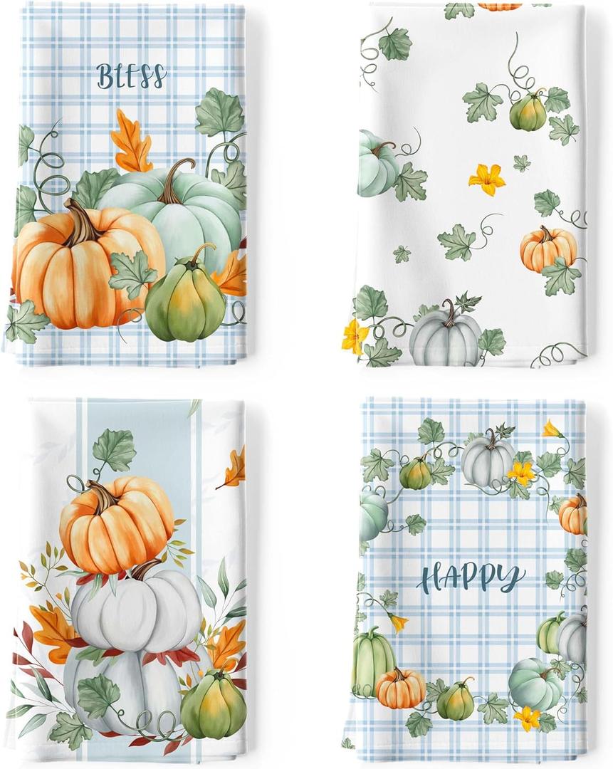 Arquiel Fall Thanksgiving Pumpkins Tea Towels, Cotton Kitchen Towel 18.9  27.5 inch, Quick Drying Dish Cloth for Party Anniversary Holiday Decoration Housewarming Gifts