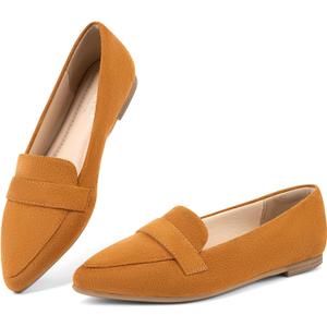 MUSSHOE Pointed Toe Women FlatsSlip-on Loafers ShoesComfortable Dressy Casual Business Office Ballet Flats for Working Women Aged 25-45 All Seasons (Brown)
