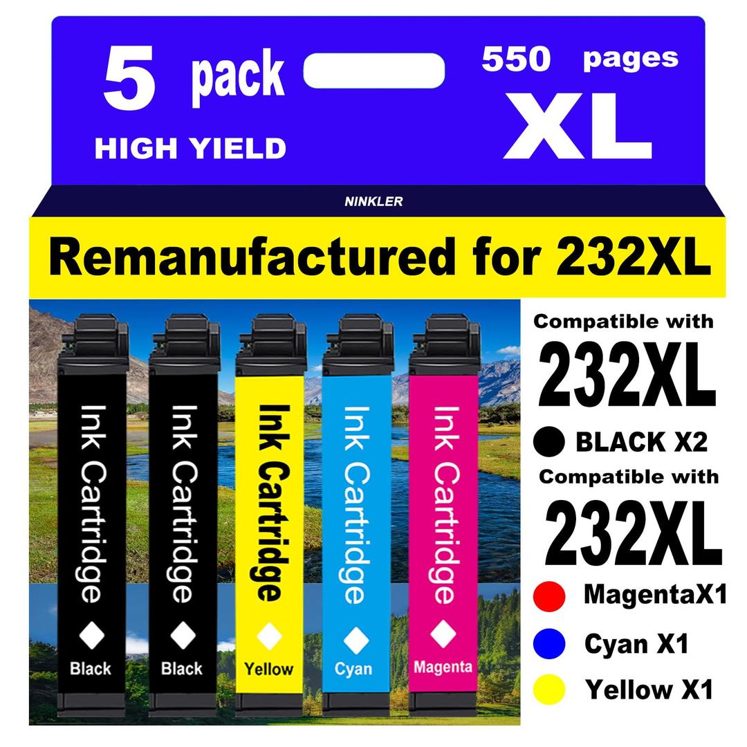 NINKLER Remanufactured Ink Cartridges Replacement for Epson 232XL Ink Cartridges Combo Pack T232XL for XP-4200 XP-4205