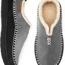 EverFoams Men's Moccasin Slippers Memory Foam Indoor/Outdoor Warm Suede House Shoes with Fuzzy Sherpa Lining (12, Grey)