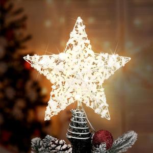 Gejoy Christmas Tree Topper Star with LED Lights, Warm White Cotton Balls Metal Hallow Light up Metal Star Tree Topper for Home Christmas Ornament Xmas Holiday Seasonal Decor(7.87 x 9.06 Inch)