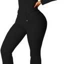 PINSV Women 2 Piece Outfits Workout Bodycon Tracksuit Long Sleeve Zip Up Hoodie Jacket Matching Flared Pants Sets (XX-Large, Black)