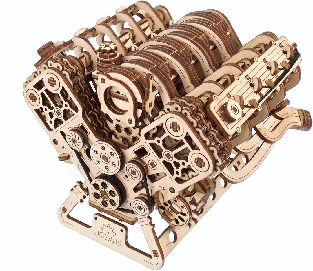 UGEARS V8 Engine Model Kit - 3D Wooden Puzzles for Adults, 3D Puzzle Model Engine Kit, DIY Kits Gifts for Engineers for Christmas, Wooden Model Kits for Adults to Build, Brain Teaser Hobby Set