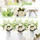 6 Sets Artificial Peonies Flowers, 6 Artificial Peony with Vase 6 Faux Eucalyptus, Faux Silk Peony Bouquet Spring Flowers for Decoration Wedding Party Home Dining (White)