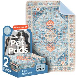 Washable Pee Pads for Dogs 2 Pack Reusable Puppy Training Pads 36"x36" Super Absorbent Waterproof Dog Training Pads, Non-Slip Potty Pads Whelping Pads Litter Mat Pet Supplies - Blue/Mix