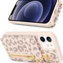 for iPhone 12 Mini Case with Card Holder for Women, for iPhone 12 Mini Phone Case Wallet with Strap Credit Card Slots Crossbody with Kickstand Zipper Case - Rice Leopard