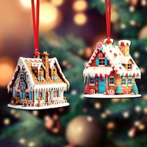 2 Pieces Gingerbread House Ornaments Christmas Tree Hanging Ornament Gingerbread Hanging Ornaments Decorations for Xmas Holiday Set A