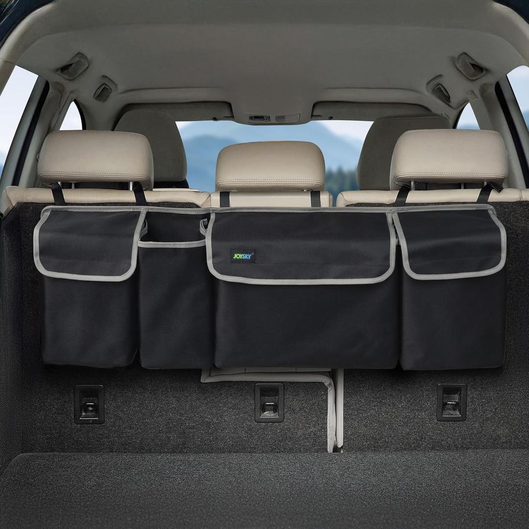 JOYSKY Car Trunk Organizer, Backseat Hanging Organizer Storage, Large Capacity Back Seat Car Organizer for SUV, Sapce-saving Vehicle Interior Accessories (Black/Grey)