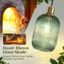 2 Pack Pendant Lights with Vintage Green Ribbed Glass Lampshade, Adjustable Brushed Gold Pendant Lights Fixtures for Kitchen Island Lighting Sink, Dining & Living Room Hallway (Bulbs Not Included)