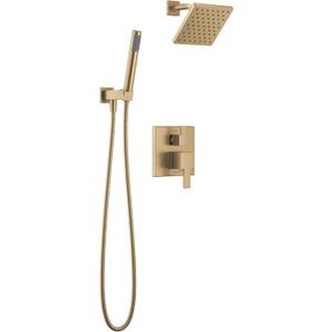 Delta Modern Square Shower System Faucet Set, Brushed Gold 6.5-inch Shower Head and Handle Set, Valve Trim Kit, Champagne Bronze T342703-CZ (Valve Not Included)