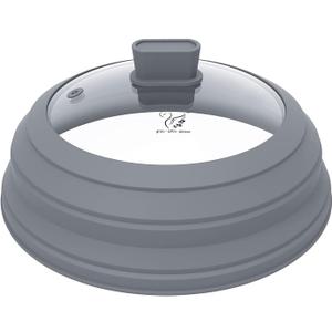 Microwave Splatter Cover Glass Splatter Guard Lid with Collapsible Silicone for Food Pot Plate Cover 10.8 inch Light Grey