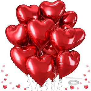 Red Rose Heart Balloons Valentines Day Heart Shaped Foil Balloon Pack of 12