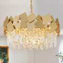 Modern Crystal Chandelier Gold 24 Round Chandeliers for Dining Room 9 Light Drum Ceiling Pendant Light Fixture K9 Crystal Luxury Semi Flush Mount Chandelier for Foyer Living Room Bedroom