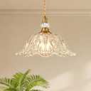 1 Piece Vintage Chandelier Light Fixtures with Crystal Glass Shade,Matte Brass Finish Pendant Light for Kitchen Island, Hanging Light Fixture for Dining Room, Hallway, Living Room, Bedroom
