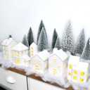 Ceramic Christmas Village Houses 5 Pcs White Houses & 9 Pcs Trees & Fake Snow Farmhouse Christmas Decorations Indoor for Home Table Mantle Fireplace