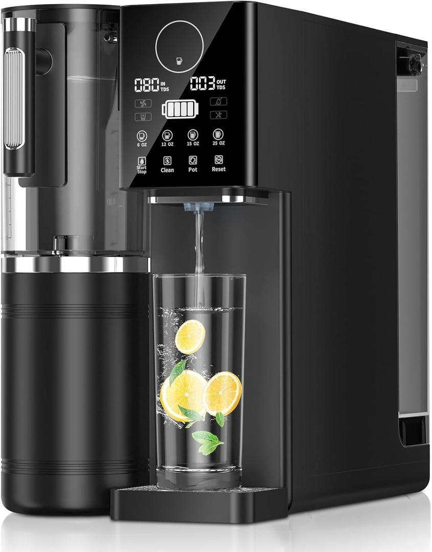 Reverse Osmosis Water Filter Countertop, 8-Stage RO Filtration System, Portable Water Purifier for Kitchen, Office, RV, No Installation, Black