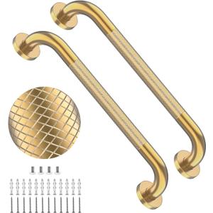 20 Inch Brushed Gold Shower Grab Bar with Anti-Slip Knurled Grip | YuanDe Stainless Steel Bathroom Grab BarsShower Handrail Support, Handicap Elderly Balance Assist Handles-2Packs