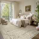 Cream and Light Tan Area Rugs Washable Rug for Living Room Bedroom, Distressed Floral Boho Vintage Style Non Slip Soft Rug Extra Large Carpet for Dining Room 9x12