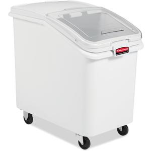Rubbermaid Commercial Products ProSave Shelf-Storage Ingredient Bin With Scoop, 600-Cup capacity, Plastic, White, Sliding Lid, Container with Wheels for Kitchen/Restaurant Food Organization