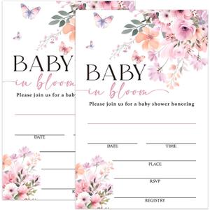 Floral Baby Shower Invites, Baby in Bloom Gender Reveal Invitations for Girls, 25 Invitations with Envelopes, Gender Reveal Party Favor Decorations Supplies -016